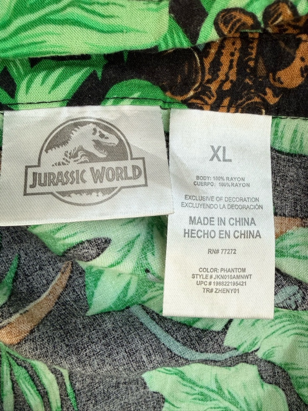 Jurassic Park Hawaiian Button Down Shirt Men's XL Green Brown Velociraptor - Picture 5 of 6